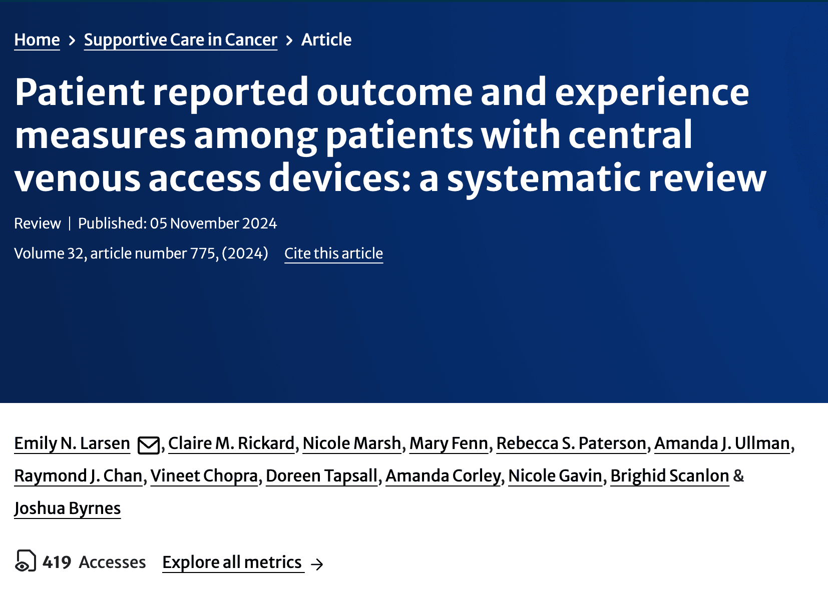 Understanding Patient-Reported Experiences with Central Venous Access Devices Understanding Patient-Reported Experiences with Central Venous Access Devices